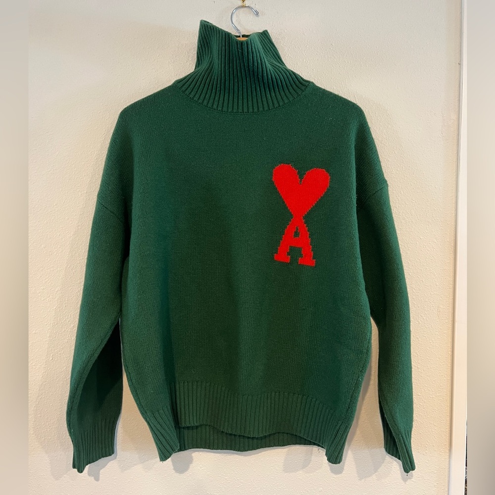 AMI PARIS Wool Ami de Cœur Rollneck Sweater